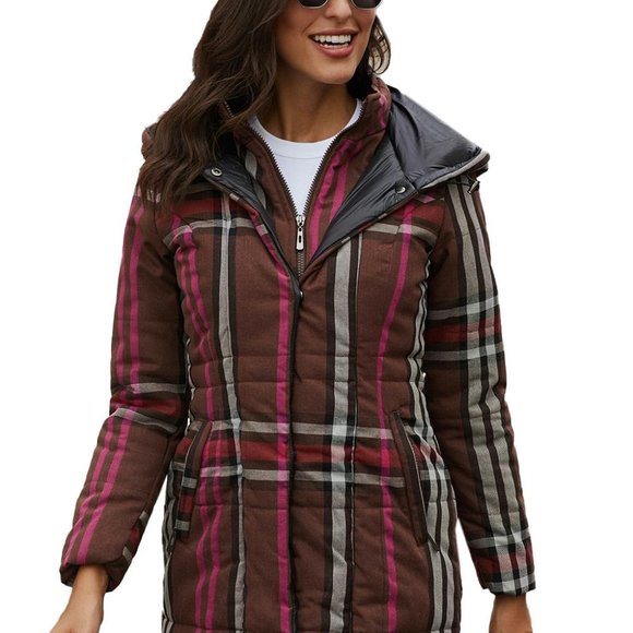 Brown Vintage Plaid Cotton Quilted Trench Coat - Picture 2 of 7